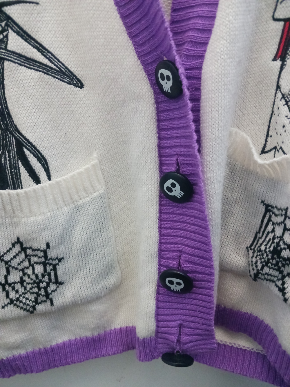 Oversized Cream & Purple Graphic Cardigan Sweater - The Nightmare Collection - Picture 5 of 10